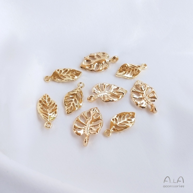 █diy゜14k●1miếng 14K túi vàng giữ màu phụ kiện rỗng stereo lá mặt dây chuyền tự làm thủ công vòng tay đầu trang sức mặt dây chuyền tai