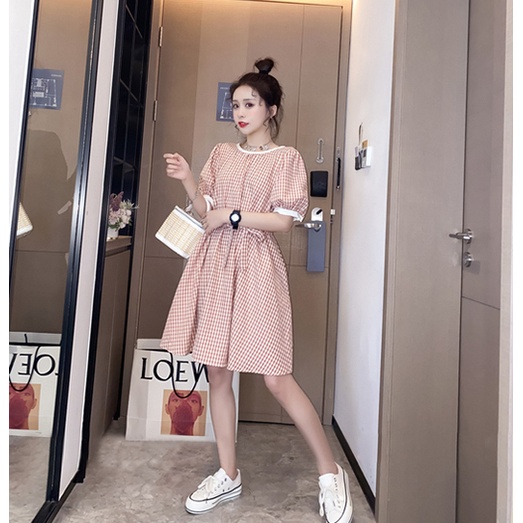 Đầm Tay Ngắn Cổ Tròn Họa Tiết Kẻ Sọc Phong Cách Hàn Quốc Thời Trang Mùa Hè Mới Cho Nữ