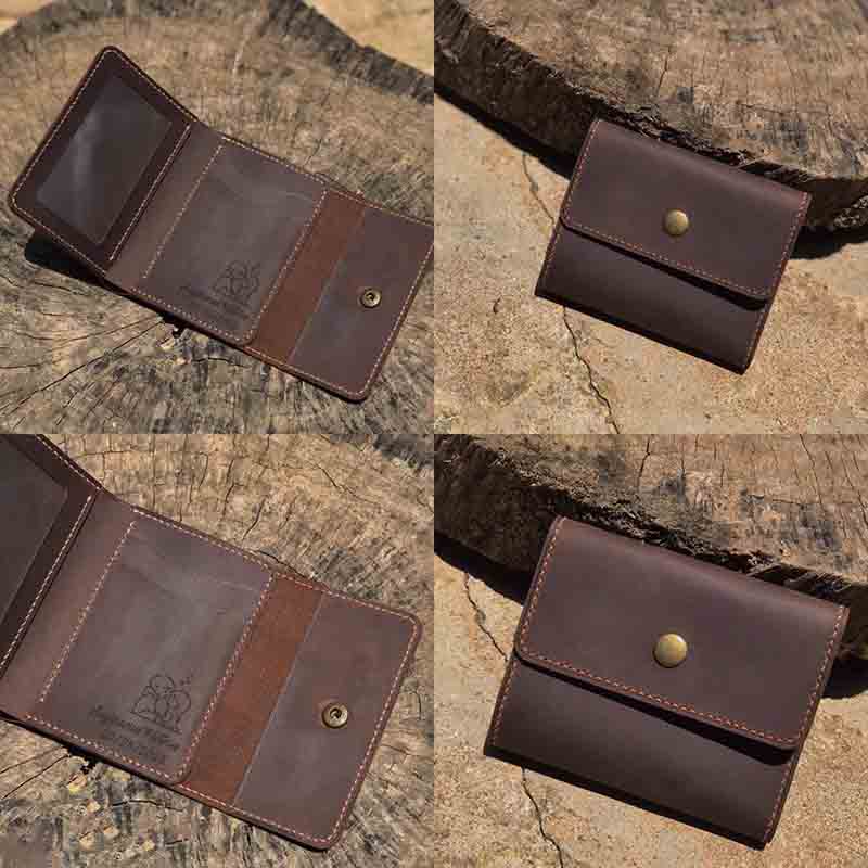 Ví Hộp Thủ Công Da Bò Sáp Vintage 03 Derossi Khắc Tên Theo Yêu Cầu [ Full Box ]