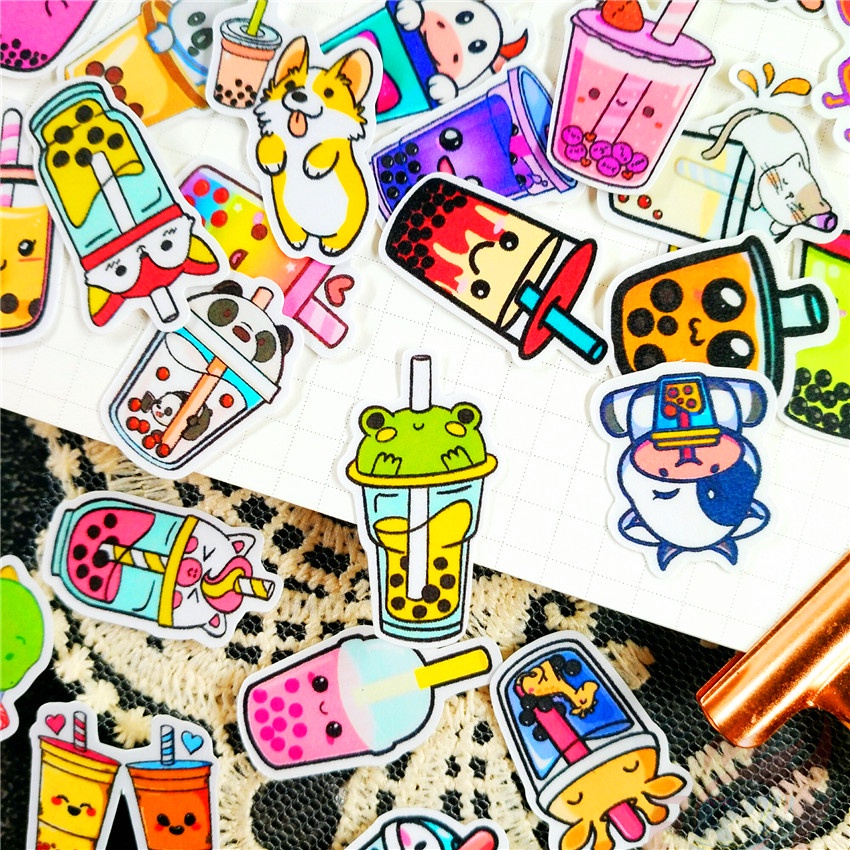 ★★★ Milk Tea Q-1 Funny Q Mini Diary Manual Stickers ★★★ 60Pcs/Set DIY Fashion Scrapbooks Album Decor Decals Stickers（Size: 2~3cm）