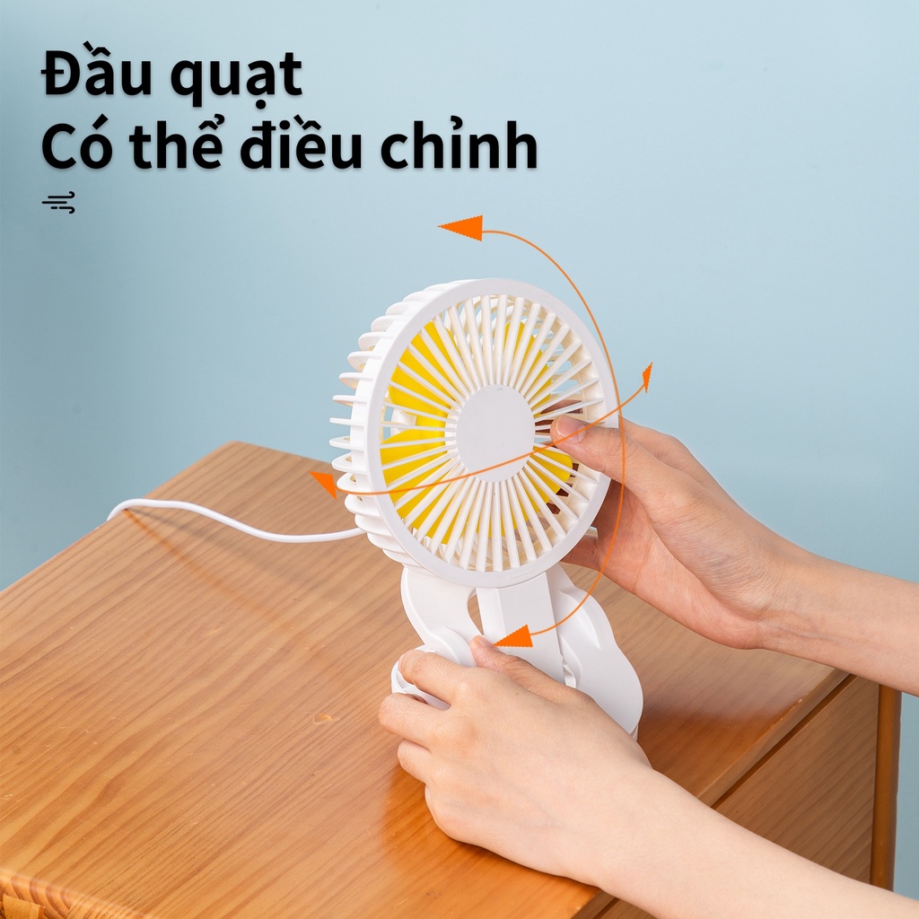 Quạt kẹp để bàn làm việc Deli - dùng USB - Có thể tháo rời- Trắng/ Xanh - 85810