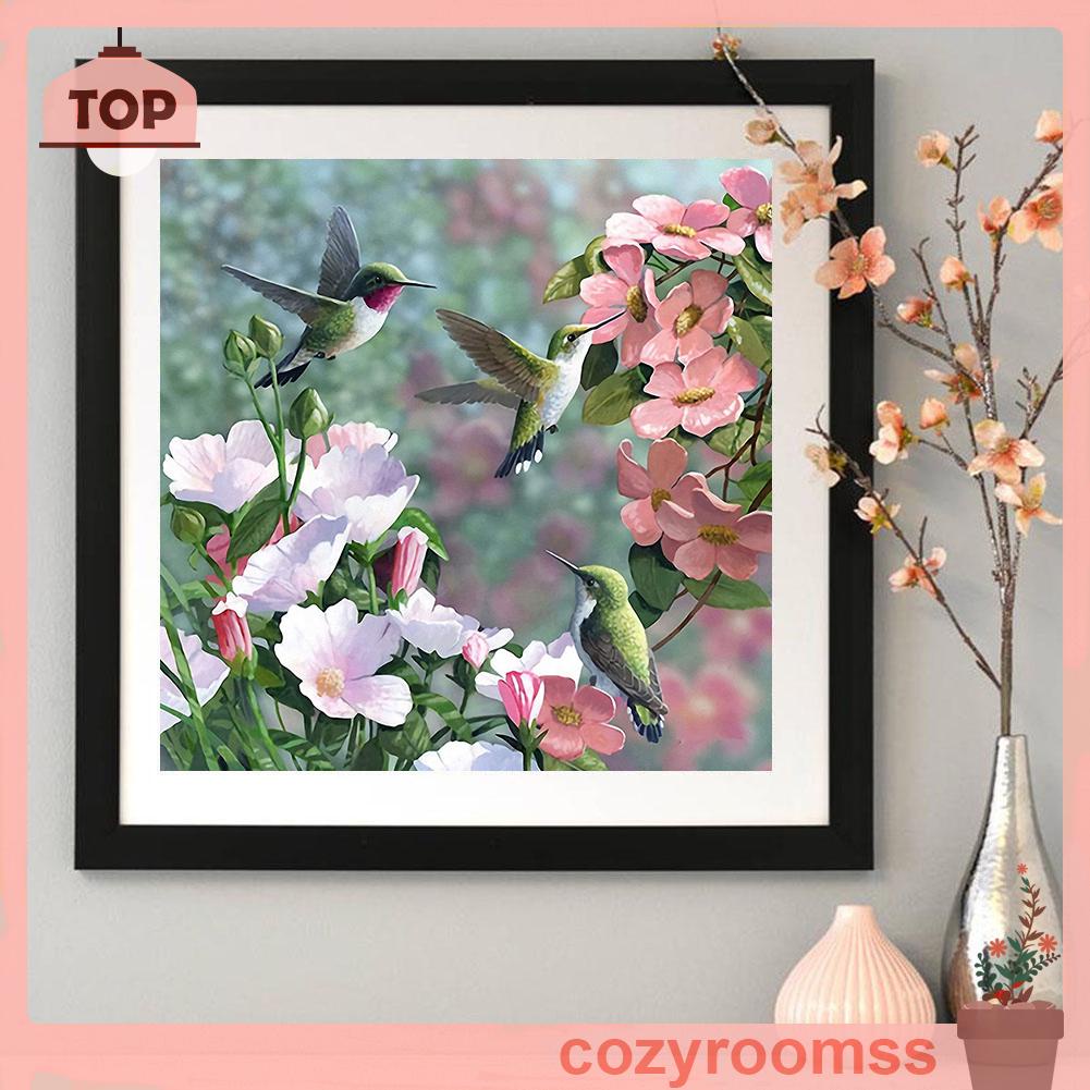Bộ tranh đính đá 5D họa tiết chim ruồi và hoa độc đáo DIY