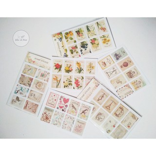 【B15】 BỘ 16 STICKER VINTAGE STAMP ANCIEN