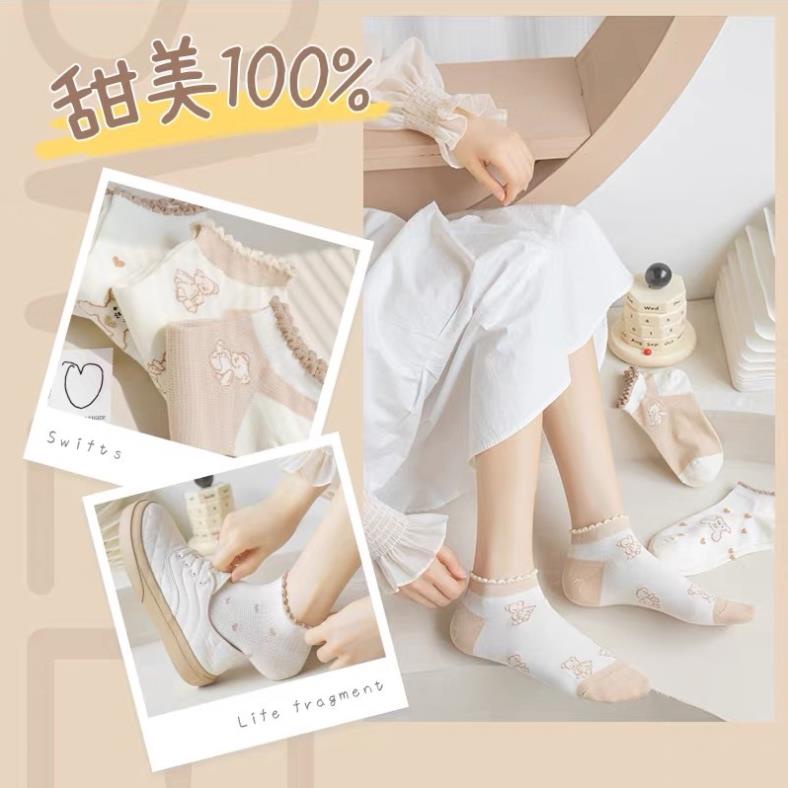 Tất kem tim cổ ngắn nữ Softie, vớ nữ cổ bèo chất vải cotton co giãn bốn chiều thoáng khí tt10