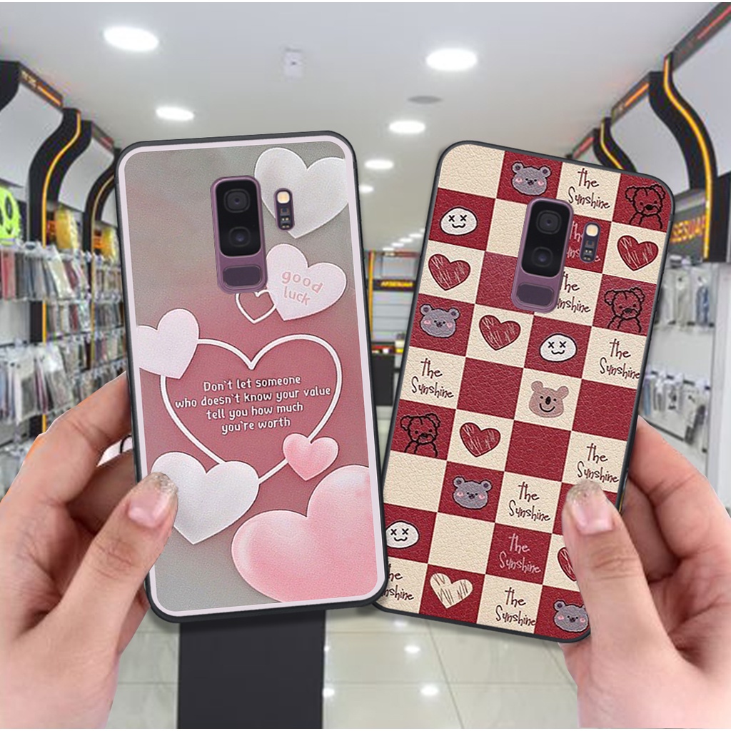 Ốp Samsung S9 / S9 Plus / S9+ bộ hình caro trái tim đen trắng hồng bong bóng dễ thương
