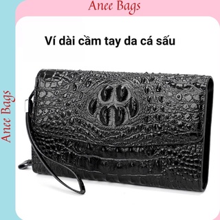 Ví cầm tay nam Aneebags ví tiền nữ da cá sấu bóp cầm tay đẹp da thật cao cấp thời trang dáng dài
