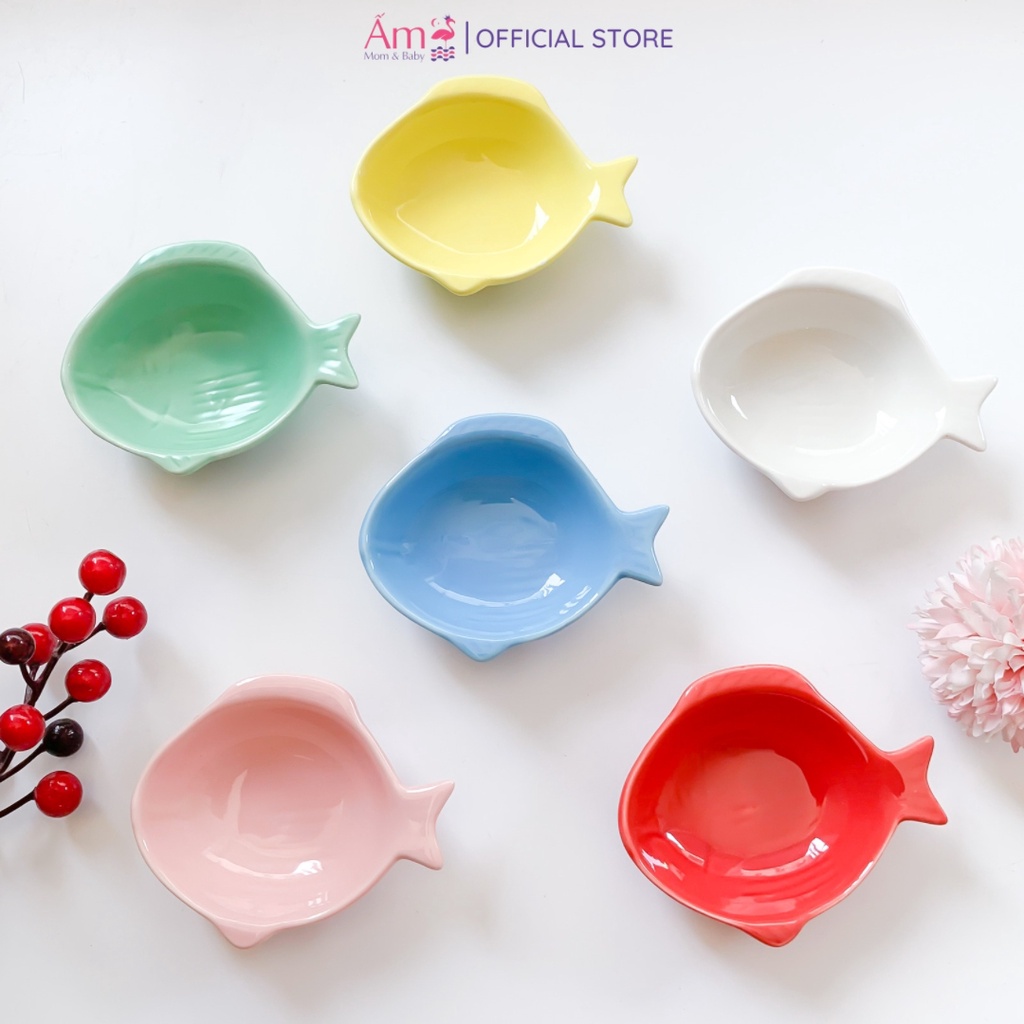Bát Sứ Ăn Dặm Cho Bé Hình Cá Kiểu Nhật Dung Tích 50ml Ấm Baby Đựng Nước Chấm Dashi Ấm Gift Decor