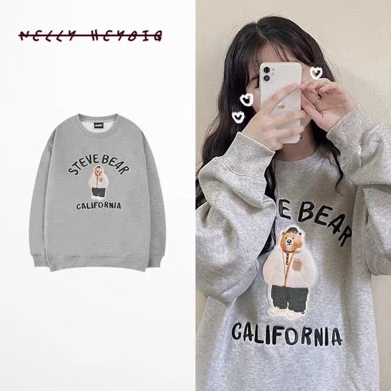 Áo sweater  Nelly Heybig chất nỉ bông form rộng dành cho nam và nữ Steave bear 220917