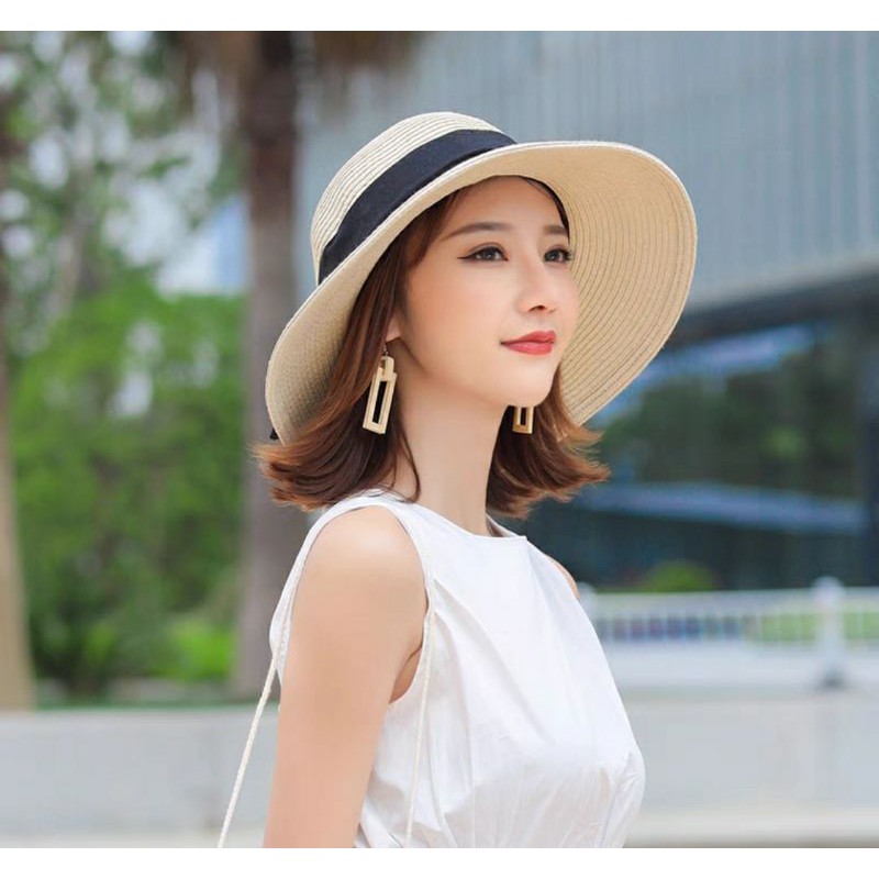 nón cói đi biển rộng vành thời trang Hàn Quốc