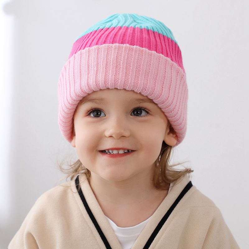 Mũ Len Beanie Mềm Mại Họa Tiết Kẻ Sọc Nhiều Màu Sắc Giữ Ấm Mùa Đông Cho Bé