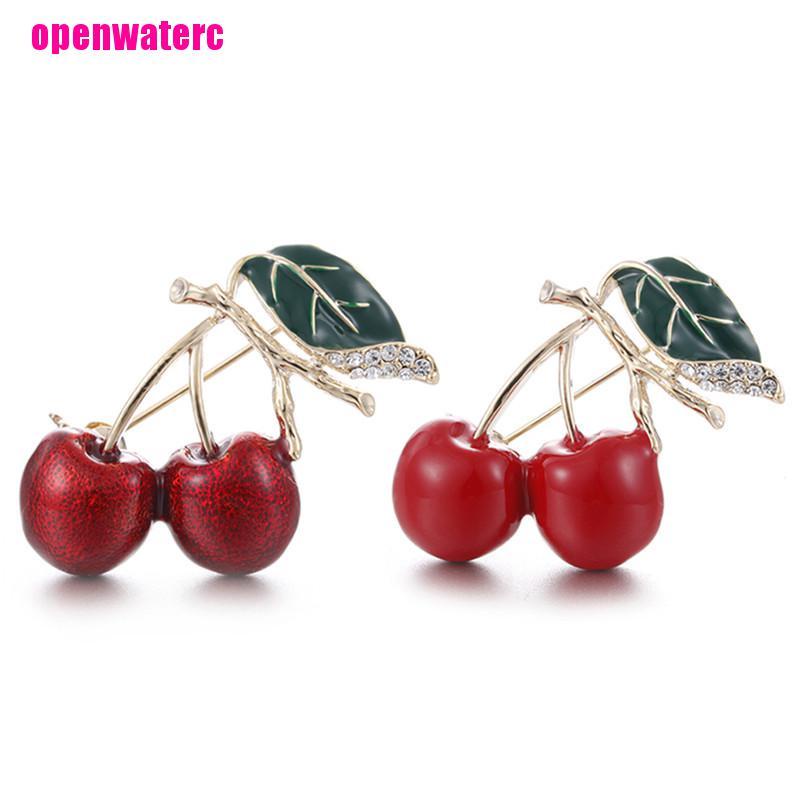 Cài Áo Hình Quả Cherry Đính Pha Lê Tráng Men Đỏ Thời Trang