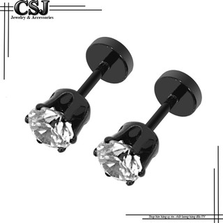 Bông tai inox hàn quốc đầu xoàn đích tạ tròn vặn