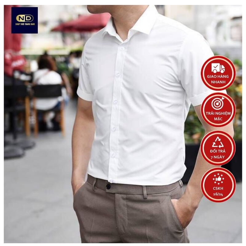 áo sơ mi nam tay ngắn - áo sơ mi chất liệu cotton - áo nam ngắn tay phù hợp nơi công sở | BigBuy360 - bigbuy360.vn