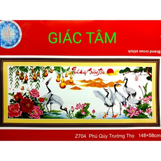 Tranh thêu PHÚ QUÝ TRƯỜNG THỌ - 60x90cm - Z704 - NÚI SÔNG TÙNG HẠC BÔNG HOA MẪU ĐƠN CÁ TRÁI HỒ LÔ CHỮ - chưa thêu