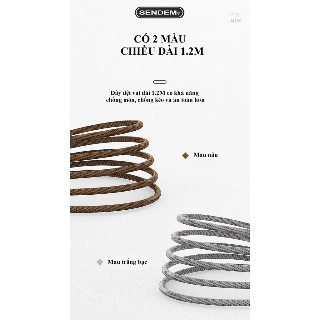 Cáp sạc 3 đầu M10s chính hãng SENDEM - Dây sạc 3 chân iPhone, Micro, Type C siêu bền - Bảo hành 12 tháng