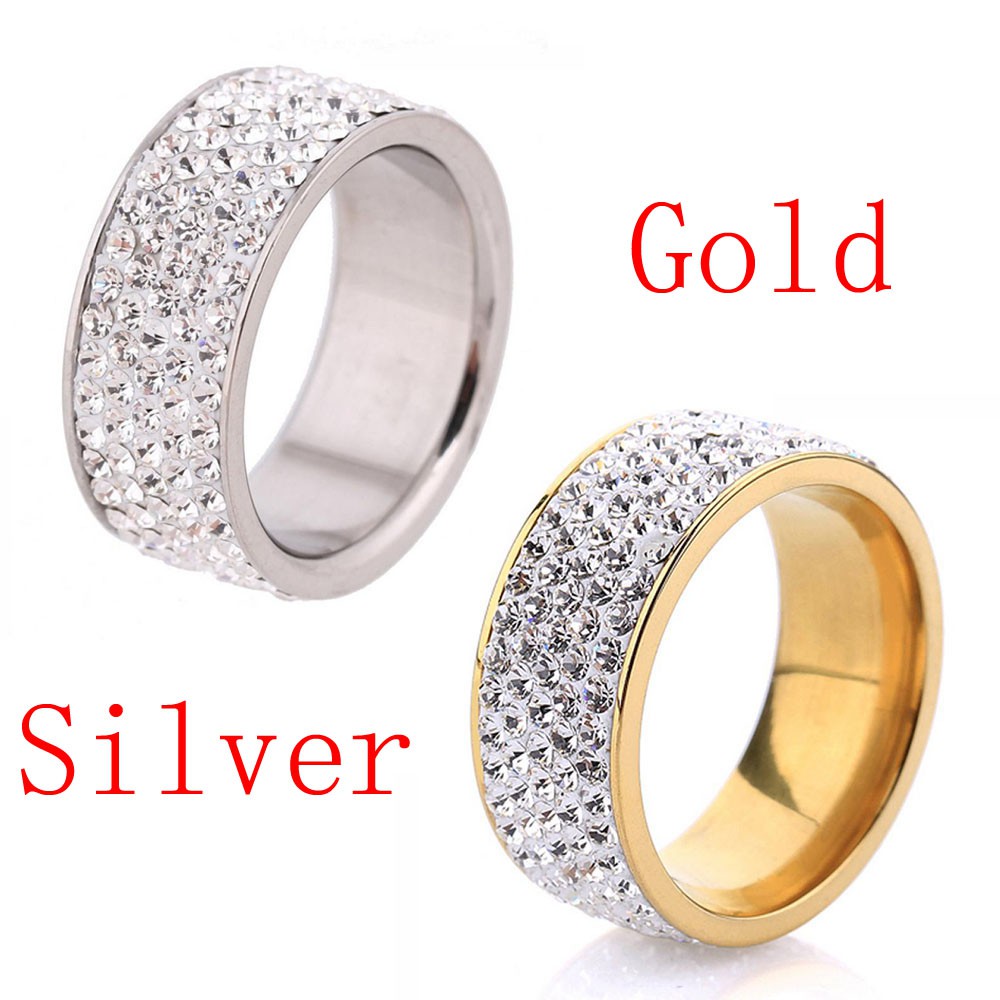 Nhẫn Đính Đá Zircon 8mm Bằng Thép Không Gỉ Nhiều Màu Thời Trang Unisex Size 8-12
