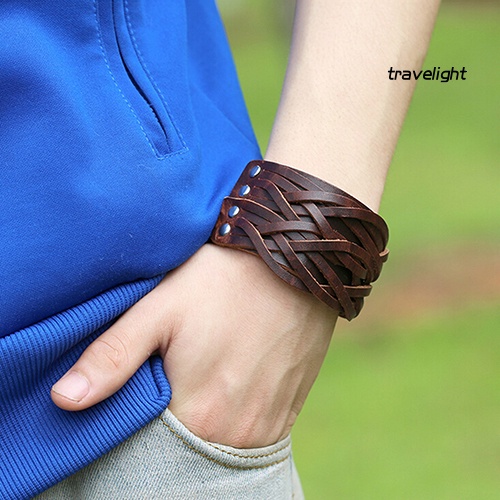 Vòng Tay Da Bản Rộng Phong Cách Punk Cá Tính Cho Nam Nữ