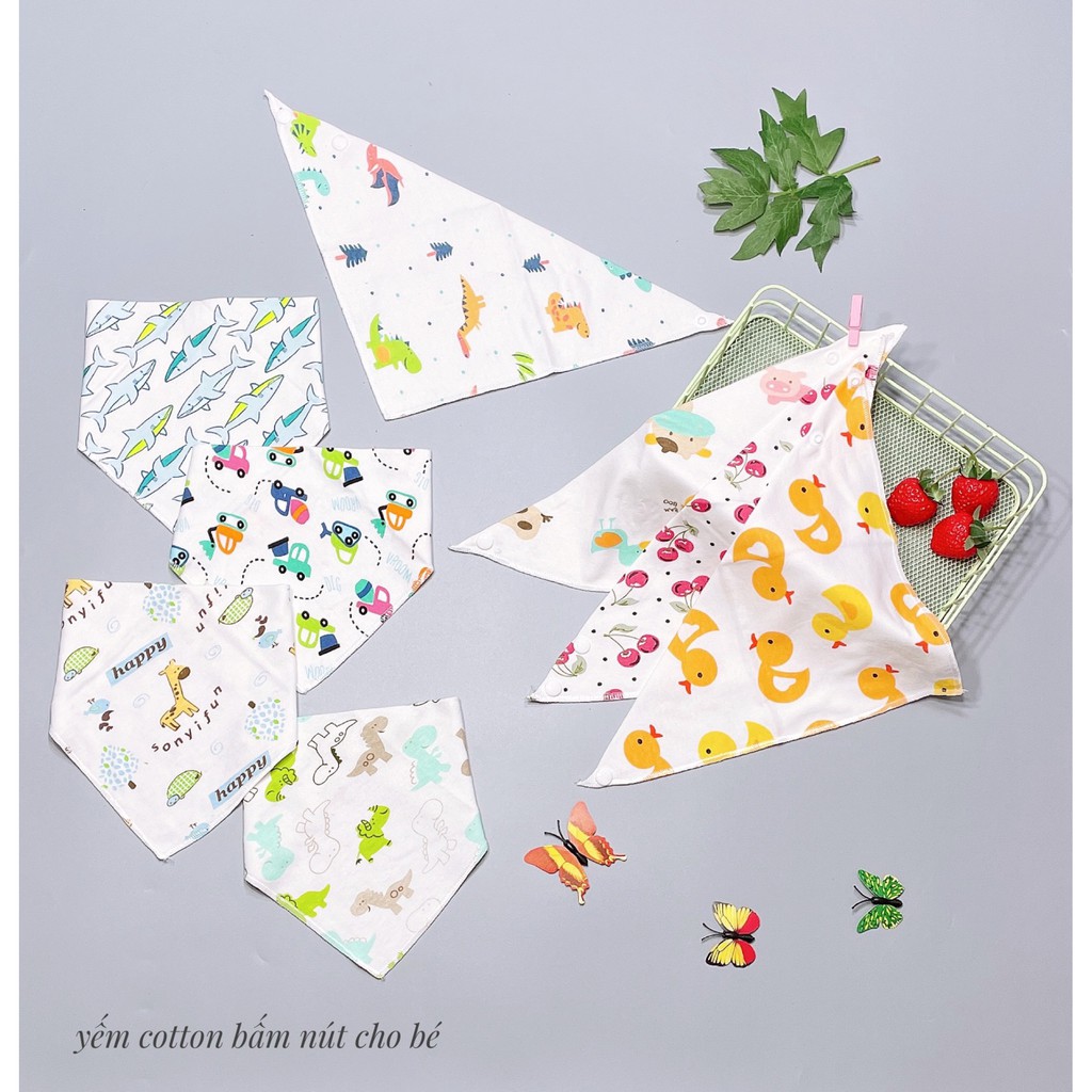 Sét 10 Khăn Yếm Tam Giác Cotton 2 Lớp Có Cúc Bấm Cho Bé