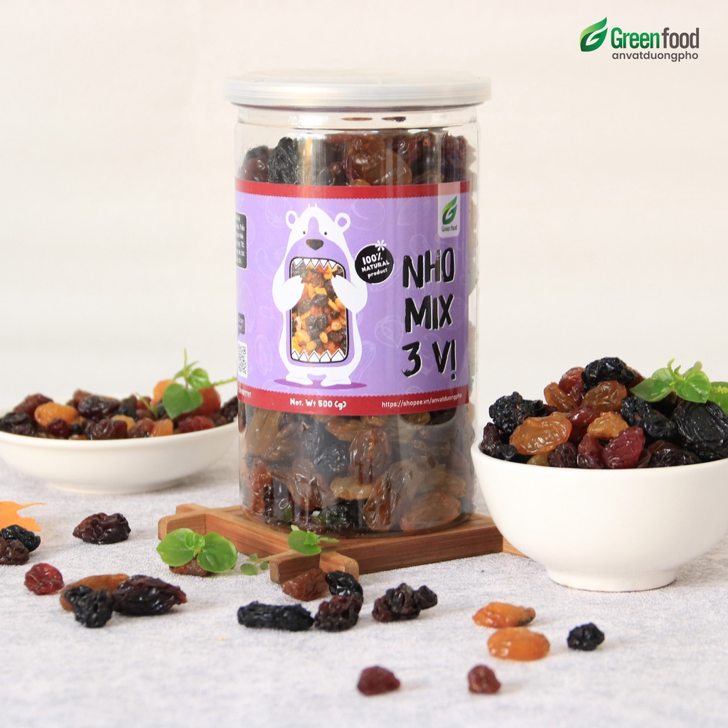 Nho khô mix 3 vị GreenFood 100% tự nhiên tốt cho sức khỏe