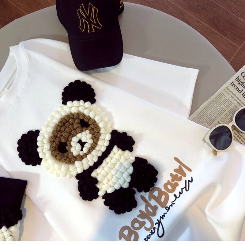 ÁO PHÔNG NỮ FORM THỤNG HÌNH GẤU TRÚC THÊU NỔI