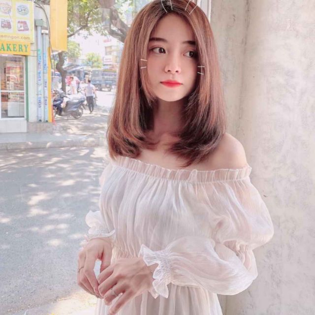 Đầm trắng tay phồng dạo phố siêu xinh dịu dàng Eo Thun Chỉ