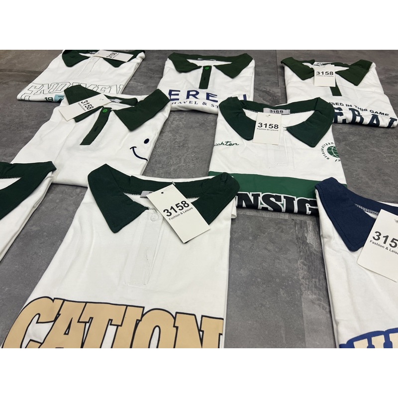 Áo POLO PHỐI Cotton khô 3158 ( thân trắng phối cổ xanh lá)