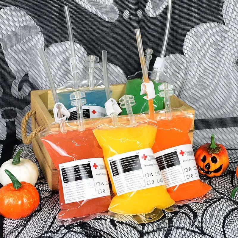 Túi PVC Rỗng Trong Suốt Đựng Nước Ép / Chai Nước Trái Cây Hóa Trang Ma Cà Rồng Cho Tiệc Halloween