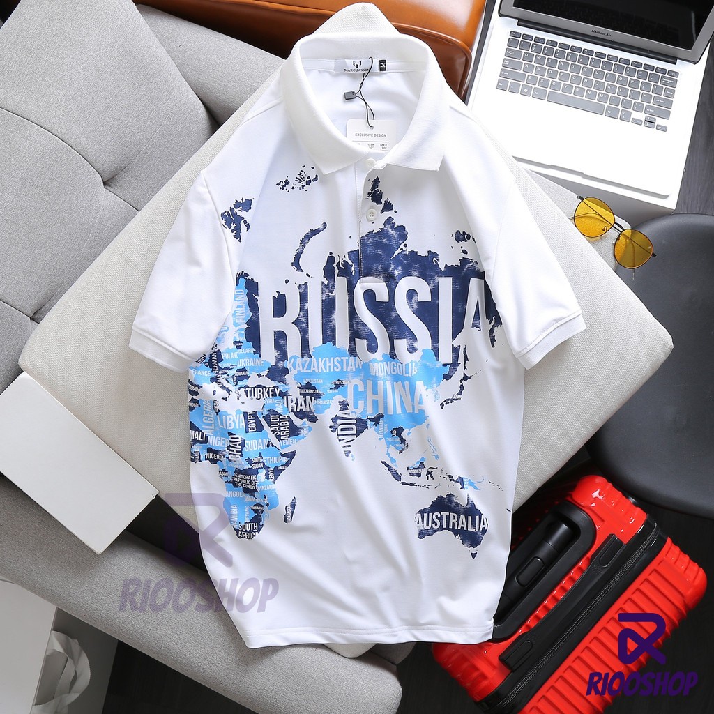 Áo thun có cổ nam, áo phông polo có cổ họa tiết vnxk ngắn tay, form suông, màu trắng, nâu, xanh RIOOSHOP RSP066