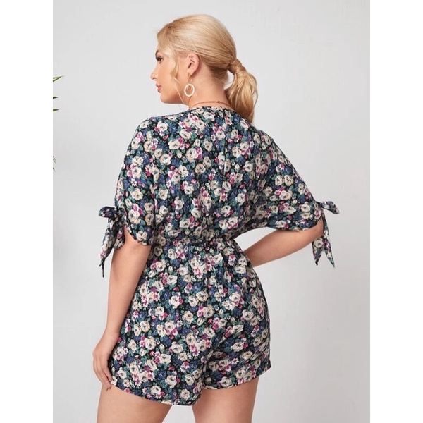 jumpsuit xanh in hoa cổ tim big size 90-105kg