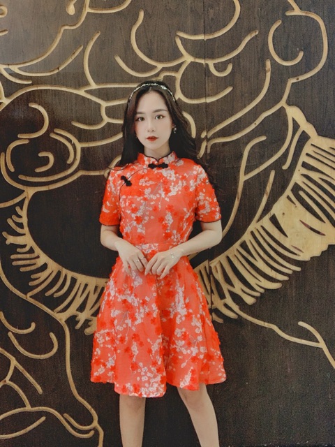 Đầm khuy thắt vải hoa nổi 2 lớp bồng bềnh hot trend | BigBuy360 - bigbuy360.vn