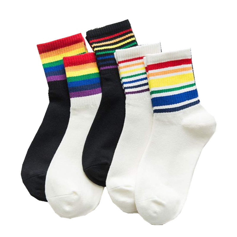 Vớ Thể Thao Chất Liệu cotton Màu Cầu Vồng Phong Cách Hàn Quốc Dành Cho Nữ