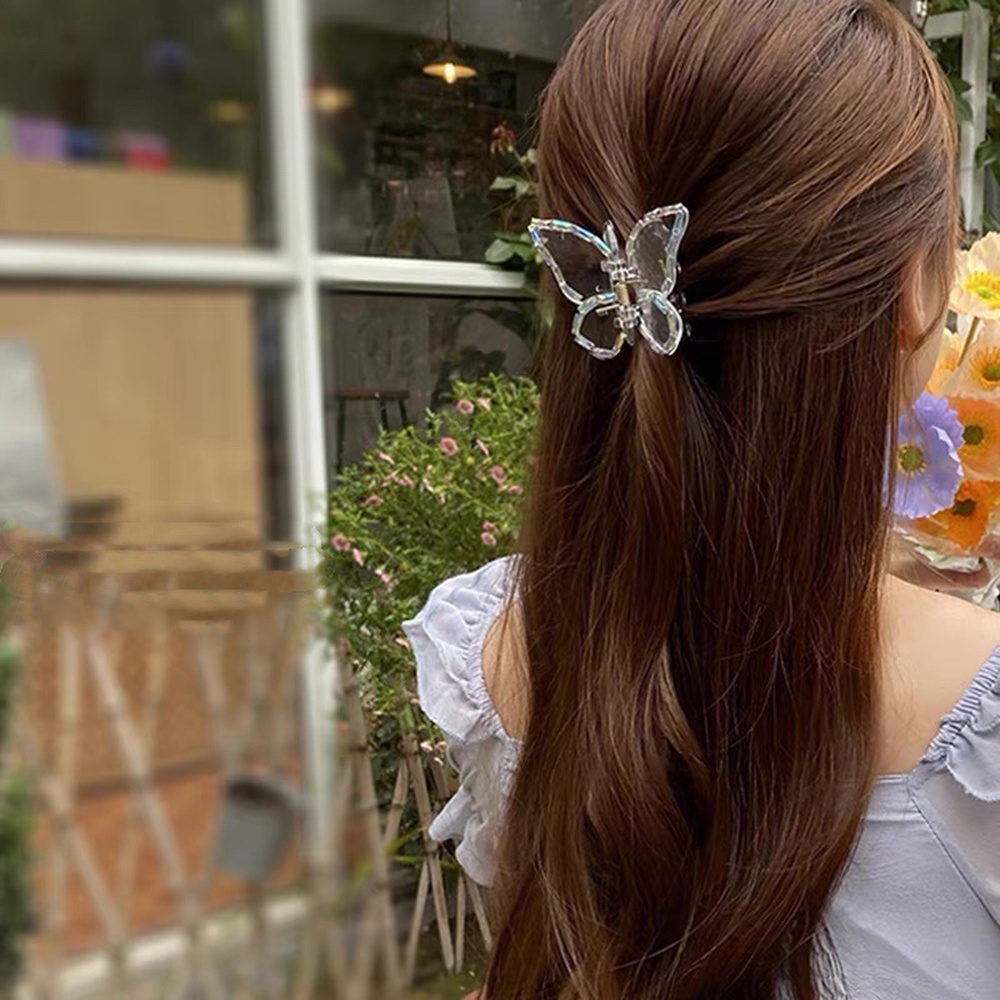 Kẹp tóc trong suốt đính đá ngọc trai giả hình cánh bướm xinh xắn