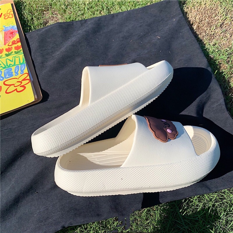 Dép bánh mì hoạt hình gấu và trà sữa dễ thương cho nữ  đế cao chống trơn trượt kèm ảnh thật