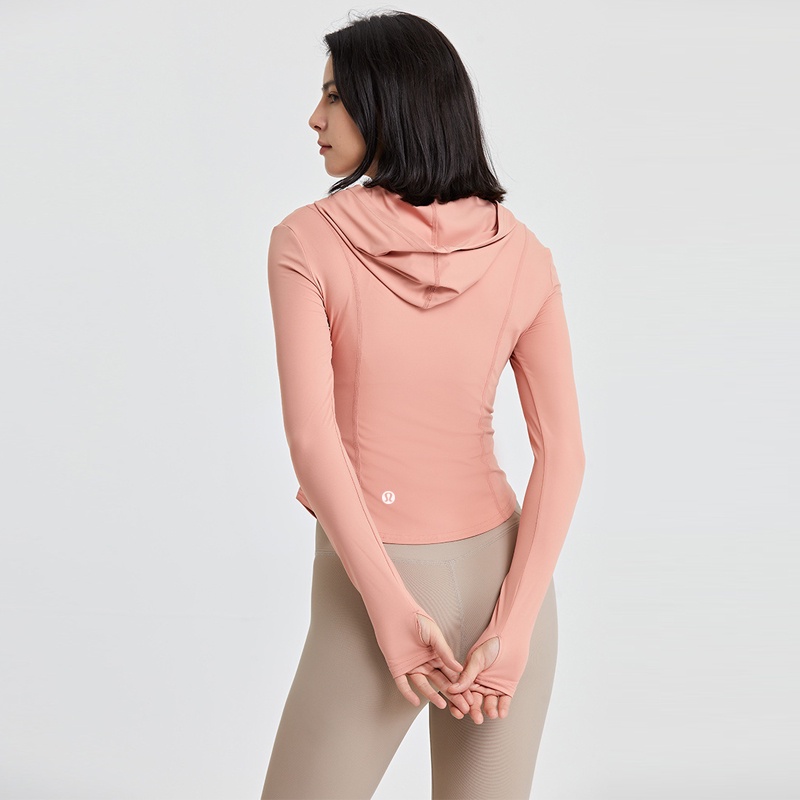 Lululemon new yoga sports jacket nude soft slim slim zipper top mũ trùm đầu pocket fitness coat f2022