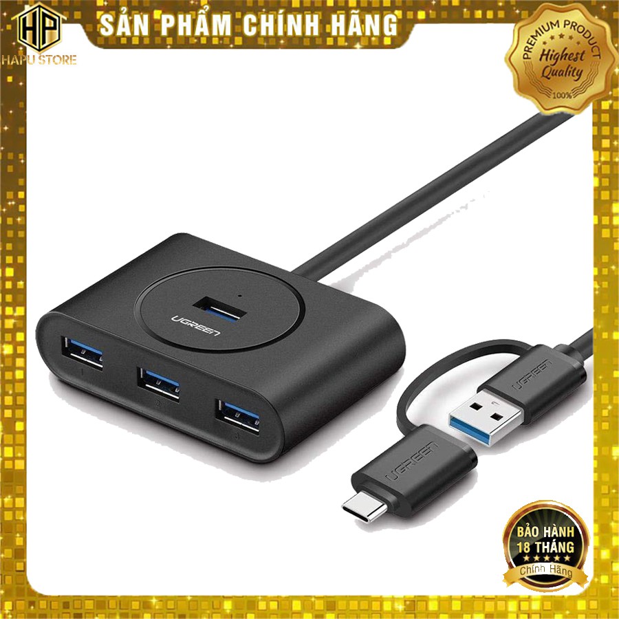 Bộ chia USB 3.0 4 cổng + USB Type C Ugreen 40850 chính hãng - Hapustore