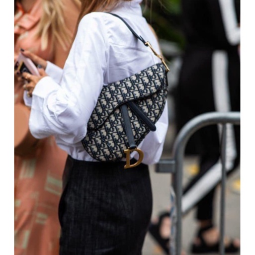 Túi yên ngựa Dior siêu đẹp không bao giờ lỗi mốt SADDLE BAG Blue Dior Oblique Jacquard 183LX-452000182