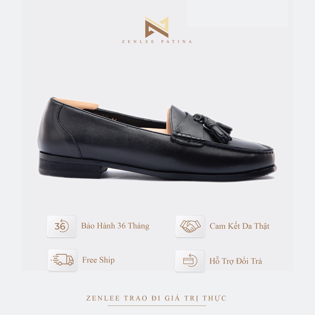 Giày lười da nam thủ công Patina ZENLEE LTC01 kiểu dáng Tassel Loafer chuông khâu tay da bò thật bảo hành trọn đời