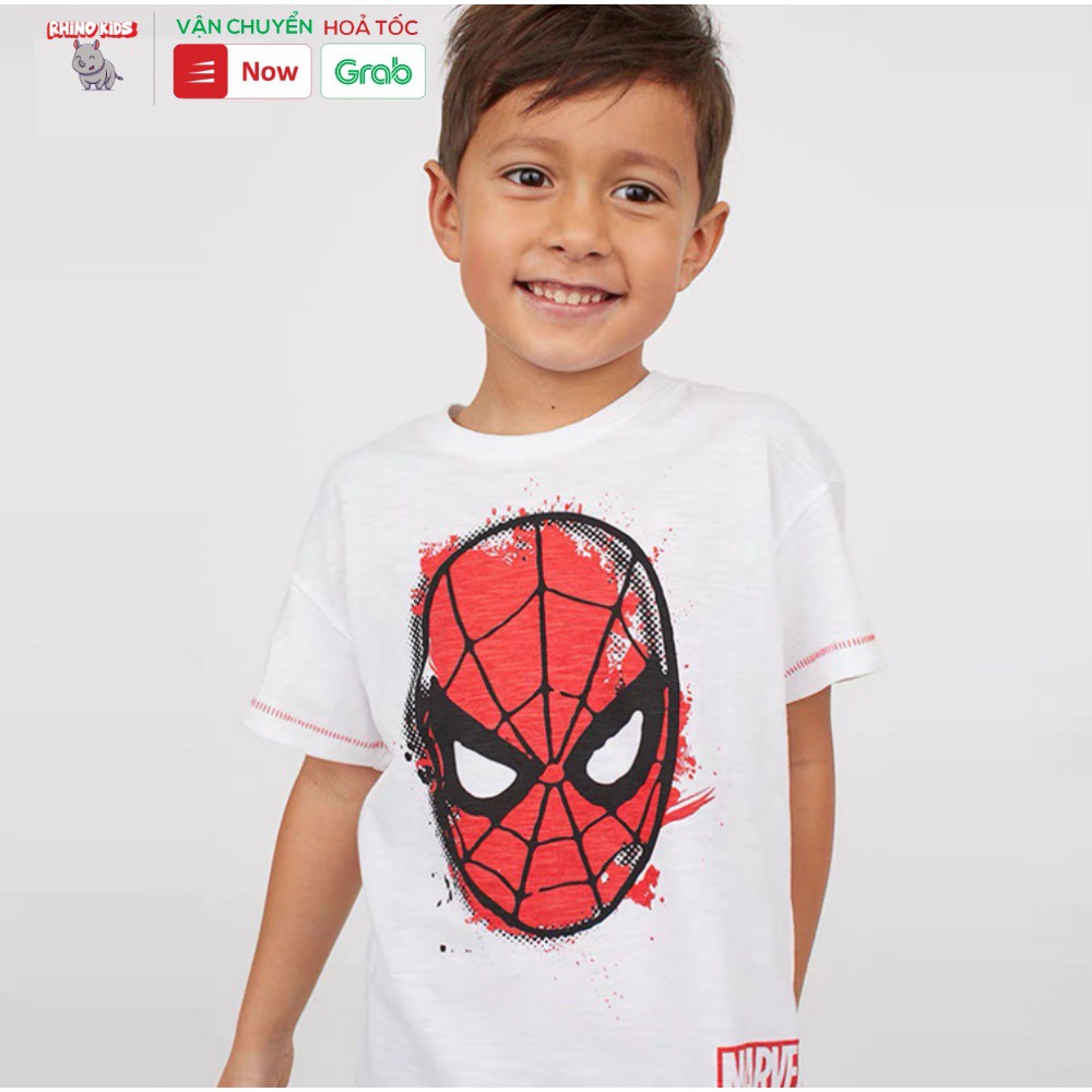 Áo thun bé trai  in hình siêu nhân người nhện màu trắng đẹp tiêu chuẩn Châu Âu hiện đại chất cotton