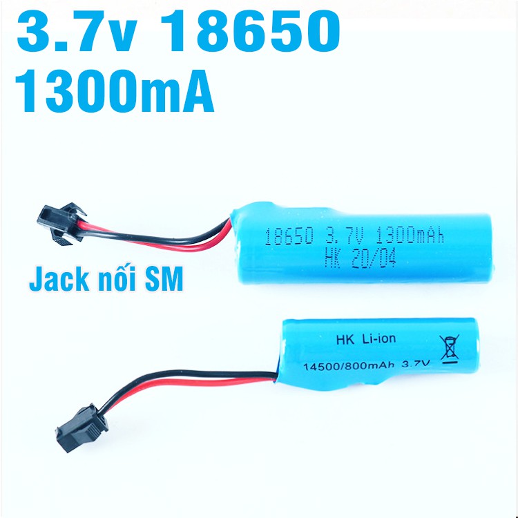 Pin 3.7v 18650 dung lượng cao 1300mah cổng nối SM dùng cho xe mô hình