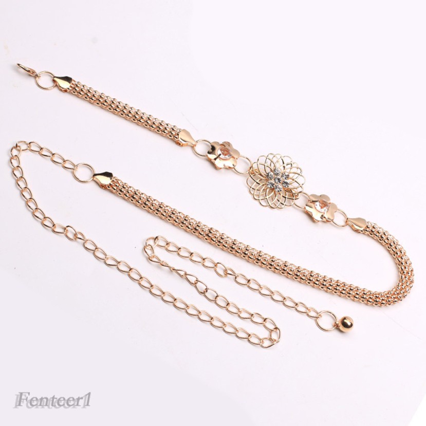 Dây nịt kim loại hình hoa đính đá có thể điều chỉnh kích cỡ