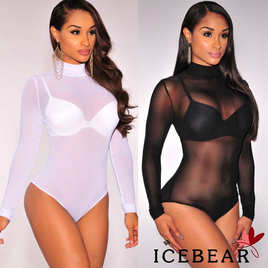 VNN-Sexy Womens Long Sleeve Bodysuit Jumper Bodycon Bandage Jumpsuit Short