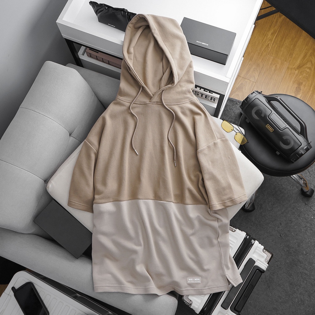 Áo hoodie big size tay ngắn phối màu siêu độc 85-130kg