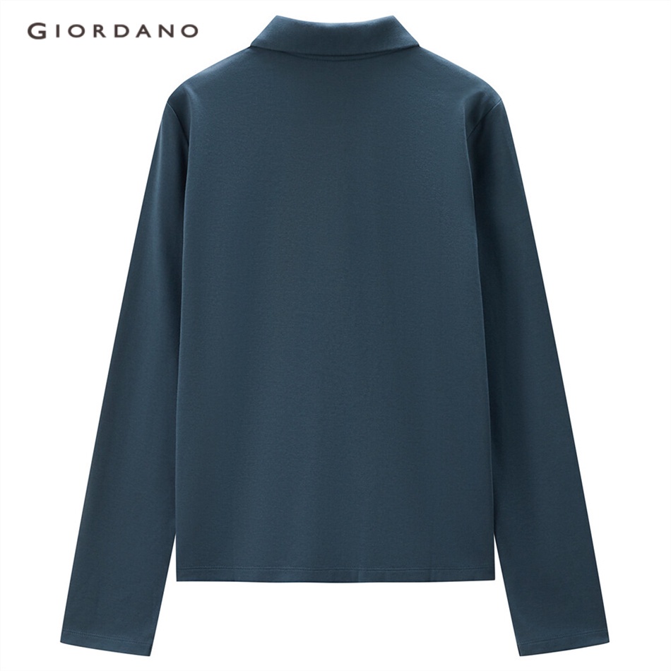 Áo thun GIORDANO 05311790 cổ polo tay dài dáng ôm thời trang dành cho nữ | BigBuy360 - bigbuy360.vn
