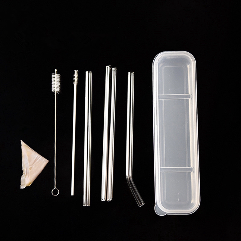 Bộ ống hút thủy tinh có thể tái sử dụng kèm cọ vệ sinh 6 món tiện dụng