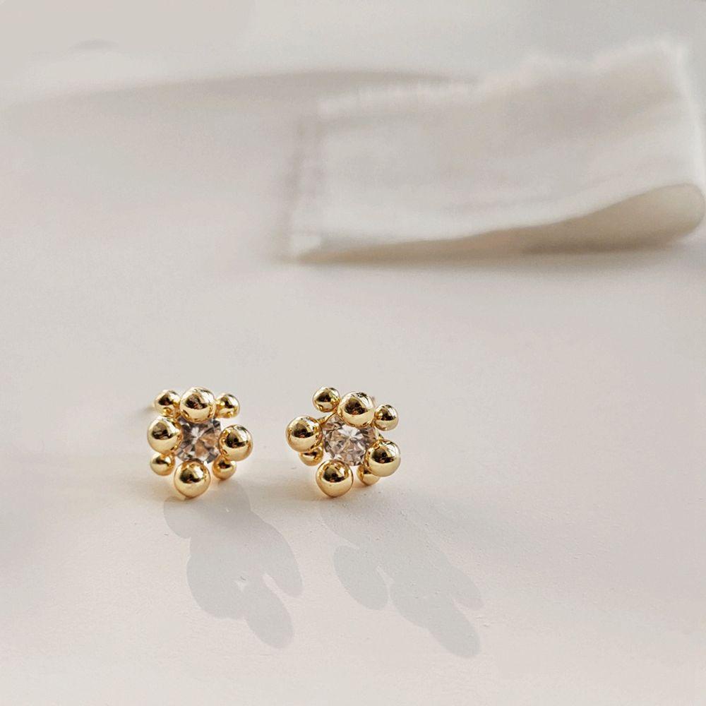 Khuyên Tai Bóng Tròn Phối Hoa Phong Cách Tối Giản Thời Trang Hàn Quốc Cho Nữ