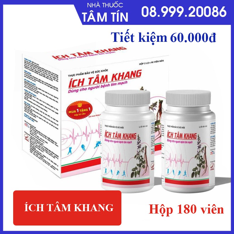 [CHÍNH HÃNG MUA 1 HỘP TẶNG 1 HỘP 30 VIÊN ] ÍCH TÂM KHANG - Giúp tăng cường sức khỏe tim mạch (HỘP 2 lọ x 90 viên)