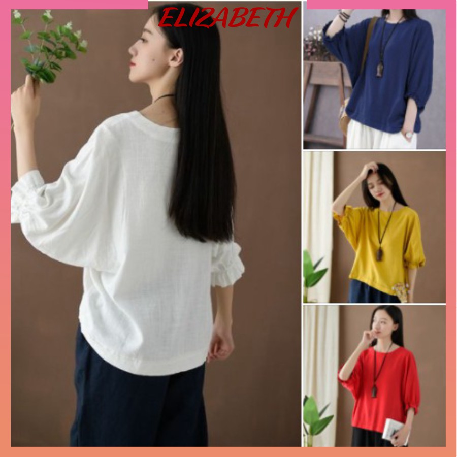 Áo kiểu nữ Hàn Quốc, áo cánh dơi nữ Elizabeth, chất liệu Đũi tơ mềm mát, form rộng che khuyết điểm AKN.H45