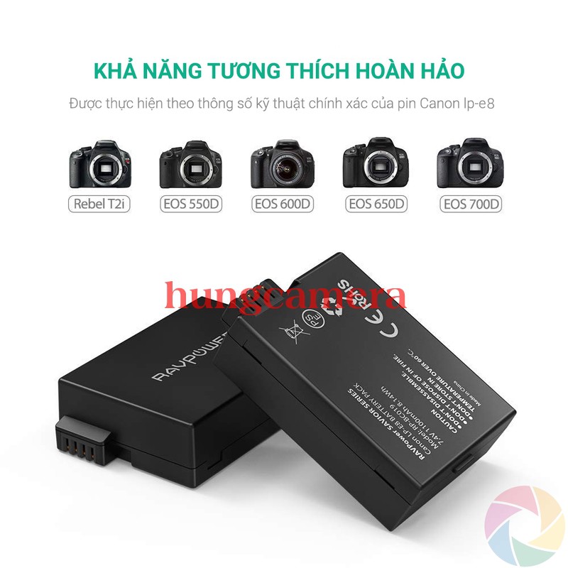 Bộ Pin Sạc đôi RAVPower Canon LP-E8 Cho Canon 700D, 650D, 600D...