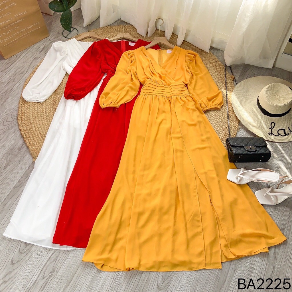Đầm dự tiệc xẻ tà cổ V, đầm Maxi đi biển, chụp ảnh siêu sang chảnh, cực phẩm VINTAGE STORE | BigBuy360 - bigbuy360.vn