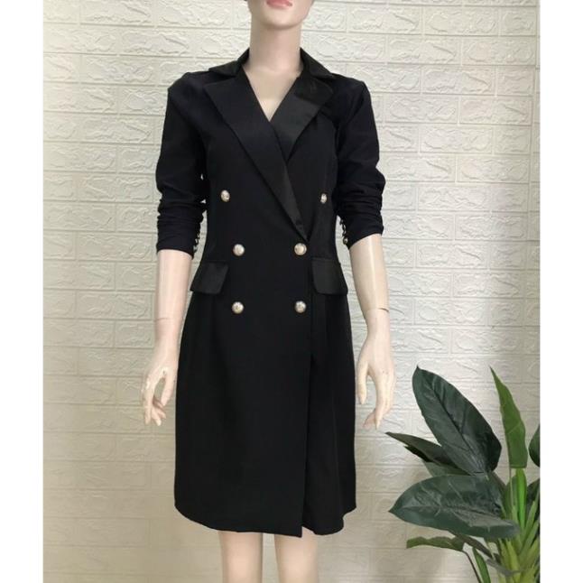 VIP Đầm vest dáng ôm nhẹ đính nút sang trọng, váy công sở cotton lạnh có thể làm áo khoác - DTH